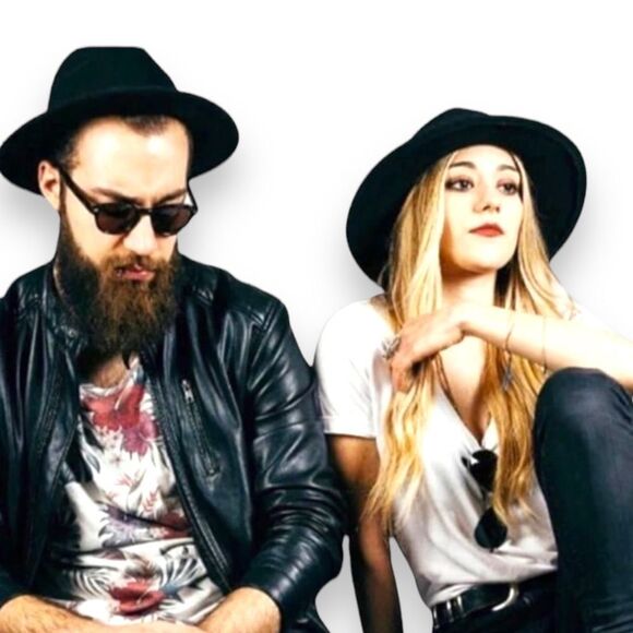 Black Wide Brim Tall Dented Crown Black Buckle Band Fedora Hat NEW - Picture 4 of 4